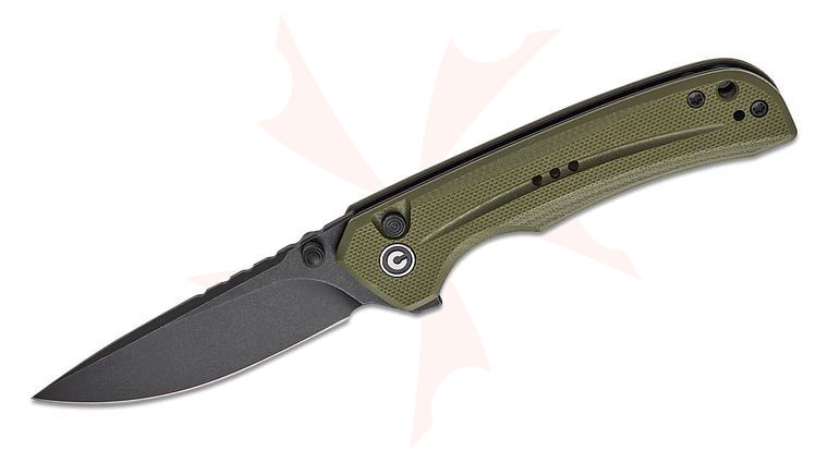 CIVIVI Knives Tarask Button Lock Flipper Knife 2.96 inch Nitro-V Black Stonewashed Drop Point Blade, OD Green G10 Handles, Reversible Titanium Clip
