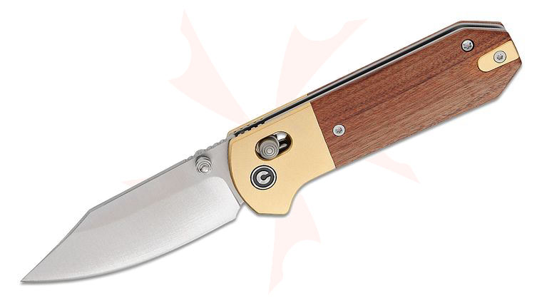 CIVIVI Knives Zac Whitmore Yonder Crossbar Lock Folding Knife 2.88 inch 14C28N Satin Clip Point Blade, Contoured Guibourtia Wood Handles with Brass Bolsters, Reversible Clip