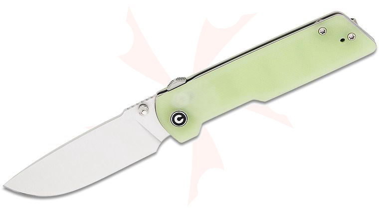 CIVIVI Knives Zygon Top Crossbar Lock Flipper Knife 3.24 inch Nitro-V Satin Drop Point Blade, Natural (Blue Glow-in-the-Dark) G10 Handles, Reversible Clip