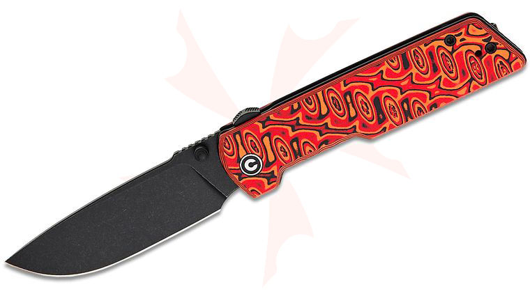 CIVIVI Knives Zygon Top Crossbar Lock Flipper Knife 3.24 inch Nitro-V Black Stonewashed Drop Point Blade, Orange and Black Vortex Micarta Handles, Reversible Clip
