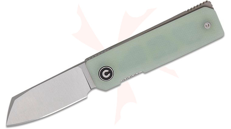CIVIVI Knives Tashi Bharucha Kukei Liner Lock Front Flipper Knife 2.02 inch Nitro-V Satin Sheepsfoot Blade, Natural (Jade) G10 Handles, Leather Pocket Slip