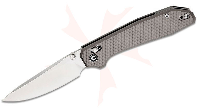 CIVIVI Knives ELITE Tessera Crossbar Lock Folding Knife 3.37 inch S35VN Satin Drop Point Blade, Gray Diamond Patterned Aluminum Handles, Reversible Titanium Clip