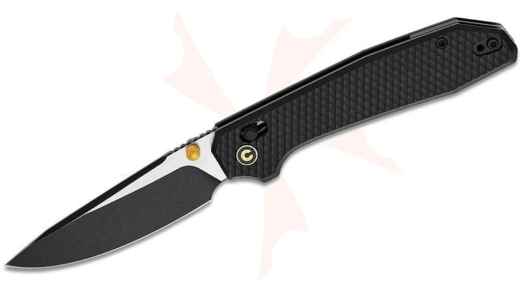 CIVIVI Knives ELITE Tessera Crossbar Lock Folding Knife 3.37 inch S35VN Black Stonewashed Two-Tone Drop Point Blade, Black Diamond Patterned Aluminum Handles, Reversible Titanium Clip