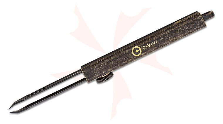 CIVIVI Knives Bob Terzuola Tac-N-Tweeze Keychain Tweezers, Black Stonewashed Brass Handle, Leather Sheath