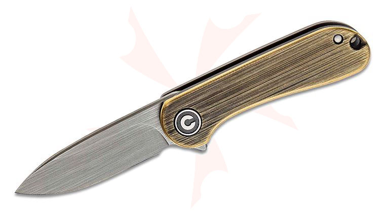 CIVIVI Knives C18062Q-1 Mini Elementum Keyring Flipper Knife 1.83 inch 14C28N Hand Rubbed Blade, Black Hand Rubbed Brass and Stainless Steel Handles