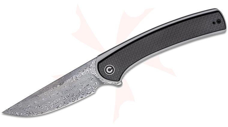 CIVIVI Knives C2002DS-1 Asticus Flipper Knife 3.8 inch Damascus Drop Point Blade, Carbon Fiber/Black G10 Laminate Handles