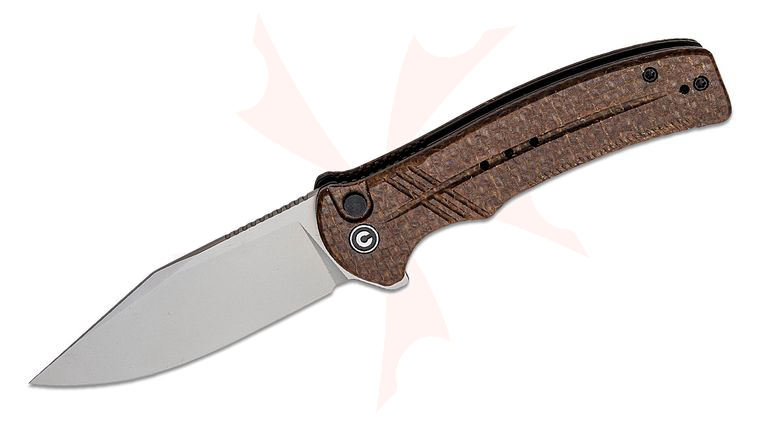 CIVIVI Knives Cogent Flipper Knife 3.47 inch 14C28N Bead Blast Plain Blade, Coarse Brown Micarta Handles