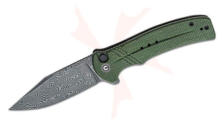 CIVIVI Knives Cogent Flipper Knife 3.47 inch Damascus Plain Blade, Green Micarta Handles
