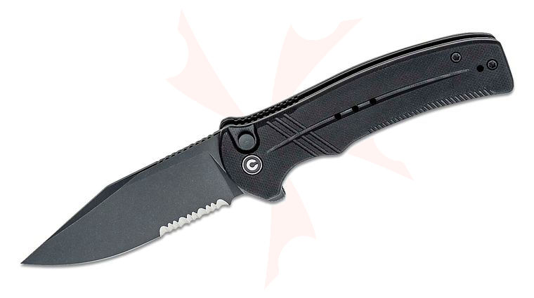 CIVIVI Knives Cogent Flipper Knife 3.47 inch 14C28N Black Stonewashed Combo Blade, Black G10 Handles
