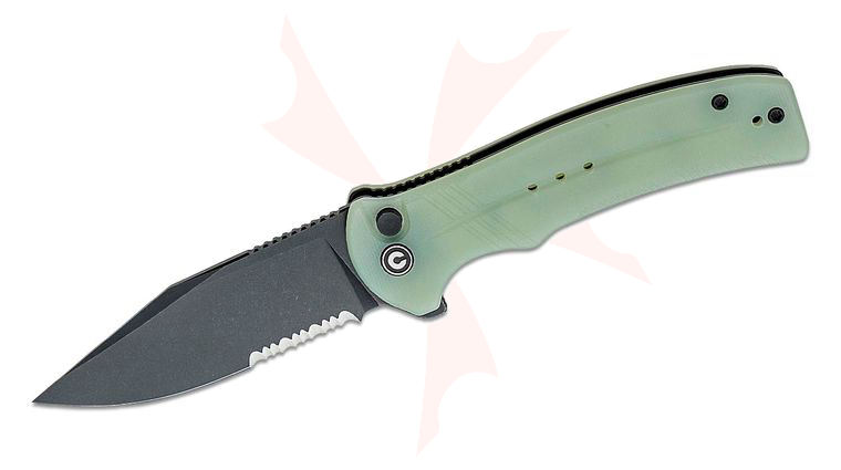 CIVIVI Knives Cogent Flipper Knife 3.47 inch 14C28N Black Stonewashed Combo Blade, Natural (Jade) G10 Handles