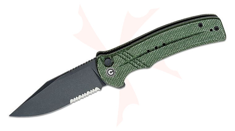 CIVIVI Knives Cogent Flipper Knife 3.47 inch 14C28N Black Stonewashed Combo Blade, Green Micarta Handles