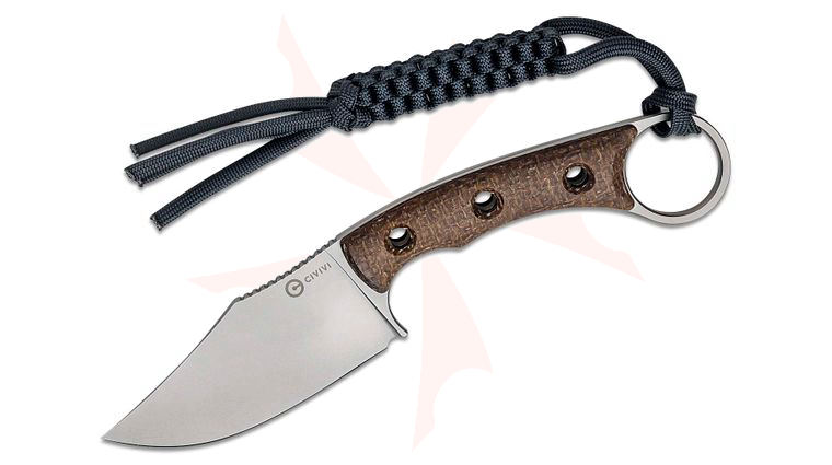 CIVIVI Knives Midwatch Fixed Blade Knife 3.39 inch N690 Bead Blasted Clip Point, Brown Burlap Micarta Handles with Pinky Ring, Kydex Sheath