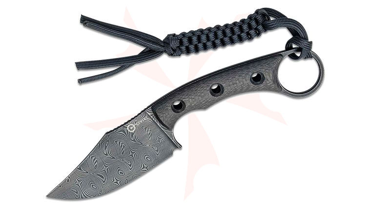 CIVIVI Knives Midwatch Fixed Blade Knife 3.39 inch Damascus Clip Point, Twill Carbon Fiber Handles with Pinky Ring, Kydex Sheath