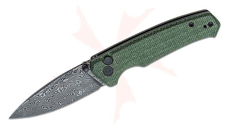CIVIVI Knives Altus Folding Knife 2.97 inch Damascus Black Hand Rubbed Drop Point Blade, Green Micarta Handles