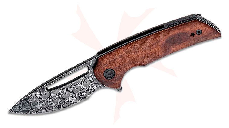 CIVIVI Knives C2010DS-1 Odium Flipper Knife 2.65 inch Damascus Black Hand Rubbed Blade, Cuibourtia Wood Handles