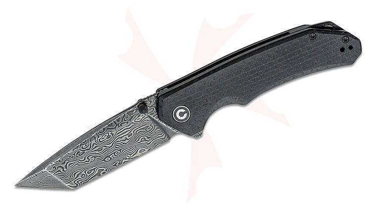 CIVIVI Knives C2023DS-1 Brazen Flipper Knife 3.46 inch Damascus Tanto Blade, Coarse Black Micarta Handles