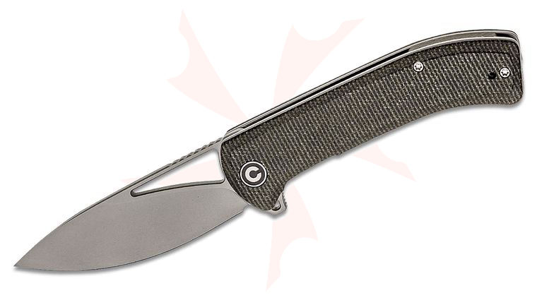 CIVIVI Knives C2024C Riffle Flipper Knife 3.46 inch 14C28N Stonewashed Drop Point Blade, Dark Green Micarta Handles