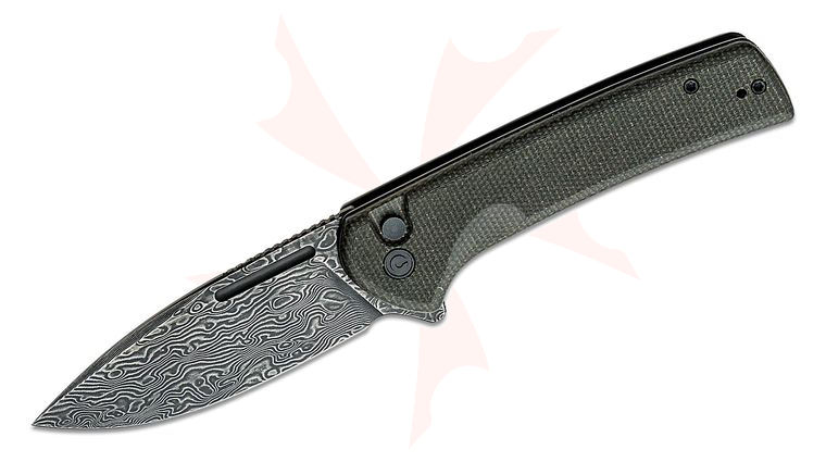 CIVIVI Knives Conspirator Flipper Knife 3.48 inch Damascus Drop Point Blade, Dark Green Micarta Handles