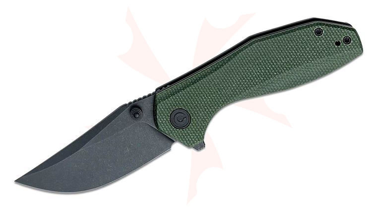 CIVIVI Knives TuffKnives ODD 22 Flipper Knife 2.97 inch 14C28N Black Stonewashed Clip Point Blade, Green Canvas Micarta Handles