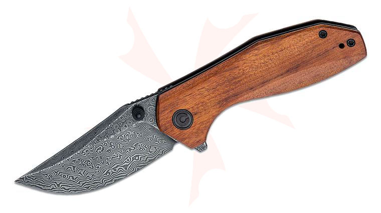 CIVIVI Knives TuffKnives ODD 22 Flipper Knife 2.97 inch Damascus Clip Point Blade, Cuibourtia Wood Handles