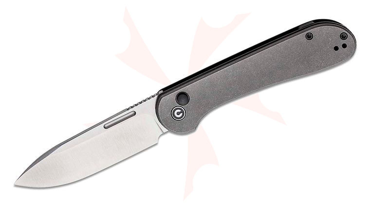 CIVIVI Knives C2103CB-1 Button Lock Elementum Folding Knife 3.47 inch CPM-20CV Satin Drop Point Blade, Stonewashed Titanium Handles - KnifeCenter Exclusive