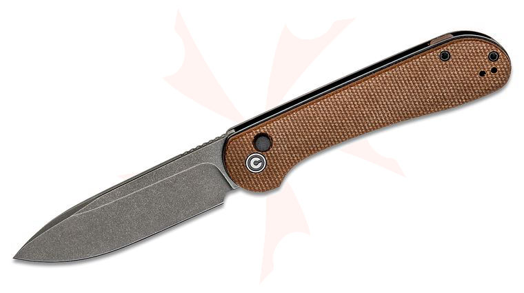 CIVIVI Knives C2103D Button Lock Elementum Folding Knife 3.47 inch Sandvik 14C28N Stonewashed Blade, Brown Micarta Handles