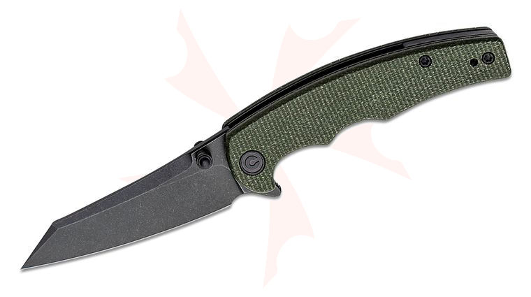 CIVIVI Knives C21043-3 P87 Flipper Knife 2.9 inch Nitro-V Black Stonewashed Reverse Tanto Blade, Green Micarta Handles