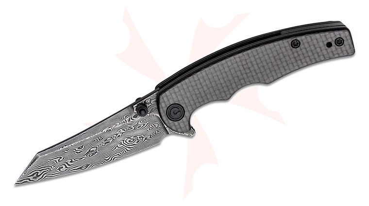 CIVIVI Knives C21043-DS1 P87 Flipper Knife 2.9 inch Damascus Reverse Tanto Blade, Black G10 Handles with Twill Carbon Fiber Overlay
