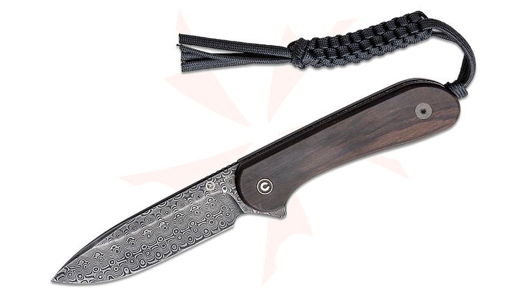 CIVIVI Knives C2105-DS1 Elementum Fixed Blade Knife 3.98 inch Damascus Blade, Ebony Wood Handles, Kydex Sheath