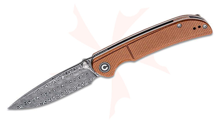 CIVIVI Knives C2107DS-1 Imperium Folding Knife 3.47 inch Damascus Drop Point Blade, Brown Micarta Handles