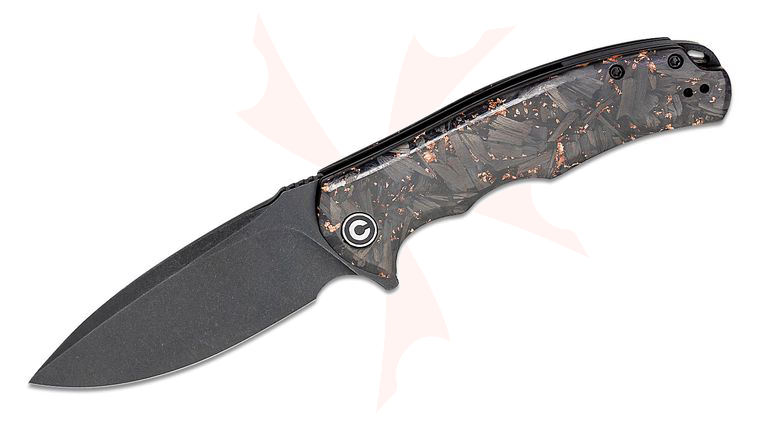 CIVIVI Knives C803I Praxis Flipper Knife 3.75 inch 9Cr18MoV Black Stonewashed Drop Point Blade, Copper Shred Carbon Fiber Handles
