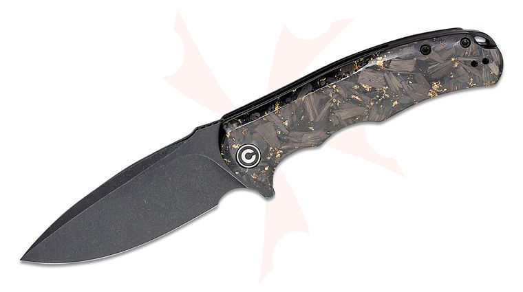 CIVIVI Knives C803J Praxis Flipper Knife 3.75 inch 9Cr18MoV Black Stonewashed Drop Point Blade, Golden Shred Carbon Fiber Handles