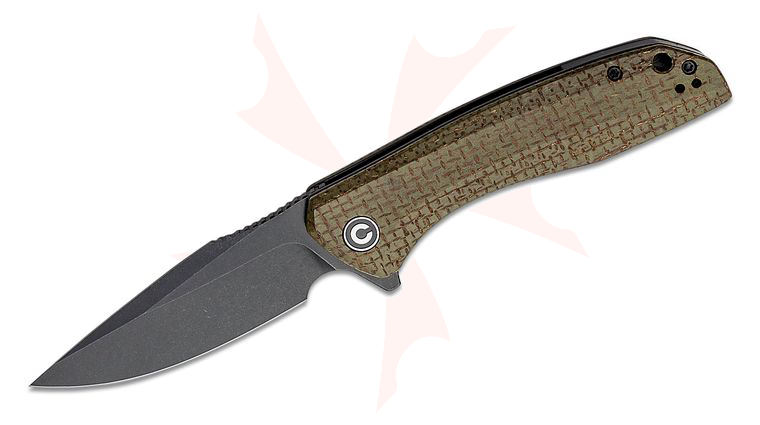 CIVIVI Knives C801K Baklash Flipper Knife 3.5 inch 9Cr18MoV Black Stonewashed Drop Point Blade, Coarse Green Micarta Handles