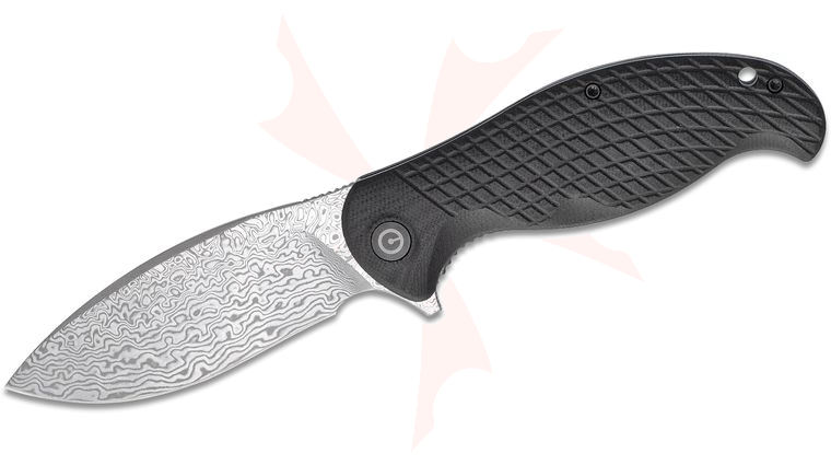 CIVIVI Knives C802DS Naja Flipper Knife 3.75 inch Damascus Drop Point Blade, Black G10 Handles