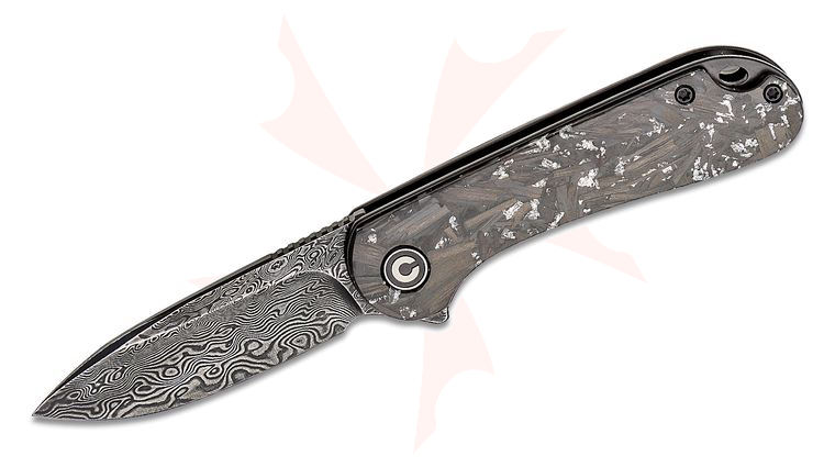 CIVIVI Knives C907C-DS2 Elementum Flipper Knife 2.96 inch Damascus Blade, Contoured Silver Shred Carbon Fiber Handles