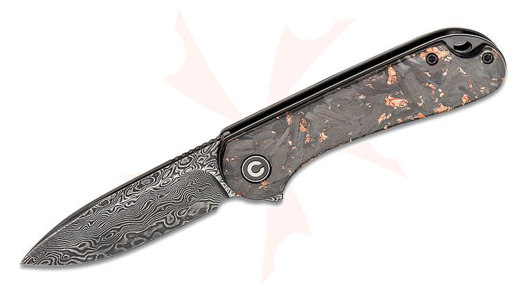 CIVIVI Knives C907C-DS3 Elementum Flipper Knife 2.96 inch Damascus Blade, Contoured Copper Shred Carbon Fiber Handles