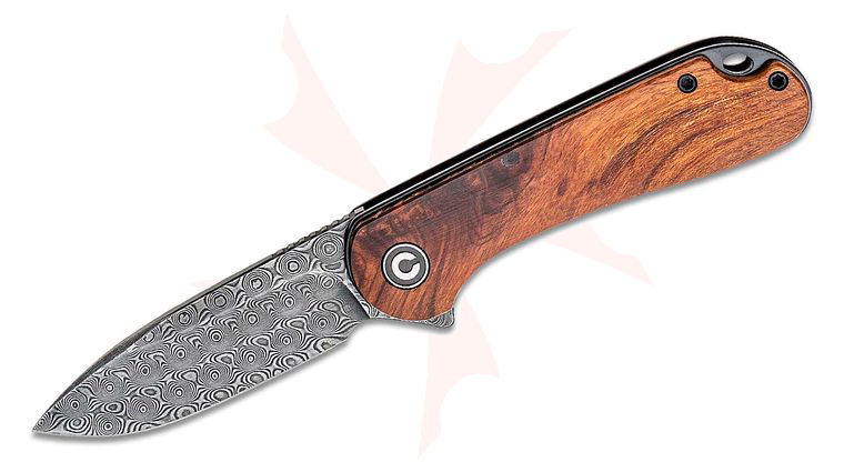 CIVIVI Knives C907DS-2 Elementum Flipper Knife 2.96 inch Damascus Blade, Cuibourtia Wood Handles