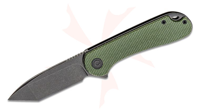 CIVIVI Knives C907T-E Elementum Tanto Flipper Knife 2.96 inch D2 Black Stonewashed Blade, Green Micarta Handles