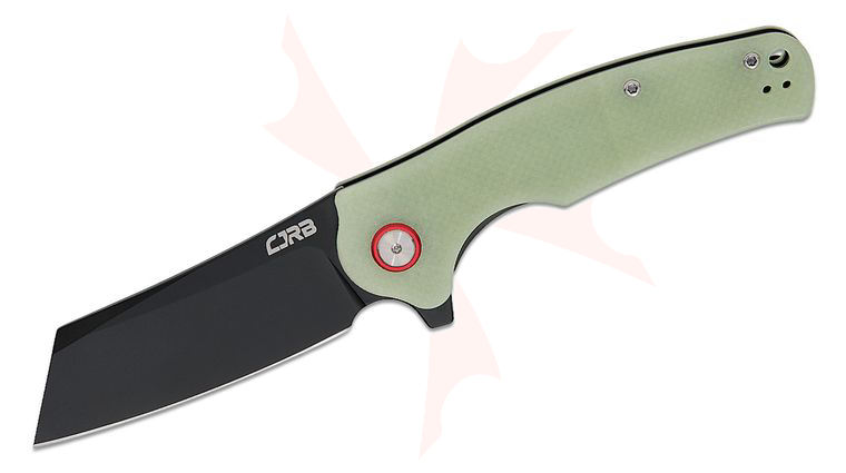 CJRB Cutlery Crag Flipper Knife 3.43 inch Black PVD Modified Sheepsfoot Blade, Glow in the Dark G10 Handles