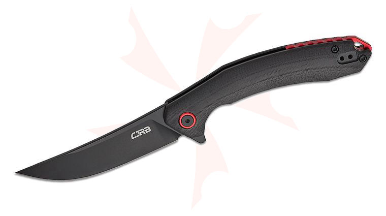 CJRB Cutlery Gobi Flipper Knife 3.39 inch AR-RPM9 Black Trailing Point Blade, Black G10 Handles w/ Red Backspacer