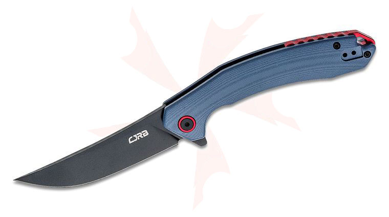 CJRB Cutlery Gobi Flipper Knife 3.39 inch Black Trailing Point Blade, Gray G10 Handles w/ Red Backspacer
