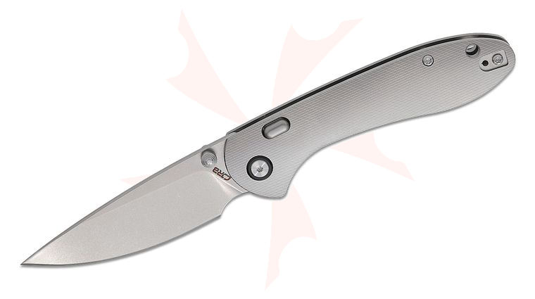 CJRB Cutlery Feldspar Folding Knife 3.5 inch S90V Stonewashed Drop Point Blade, Gray Textured Titanium Handles