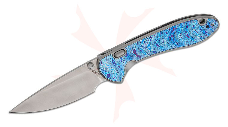 CJRB Cutlery Feldspar Folding Knife 3.5 inch S90V Sand Polished Drop Point Blade, Titanium Handles with Timascus Inlays