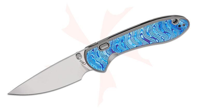 CJRB Cutlery Feldspar Folding Knife 3.5 inch S90V Mirror Polished Drop Point Blade, Titanium Handles with Timascus Inlays