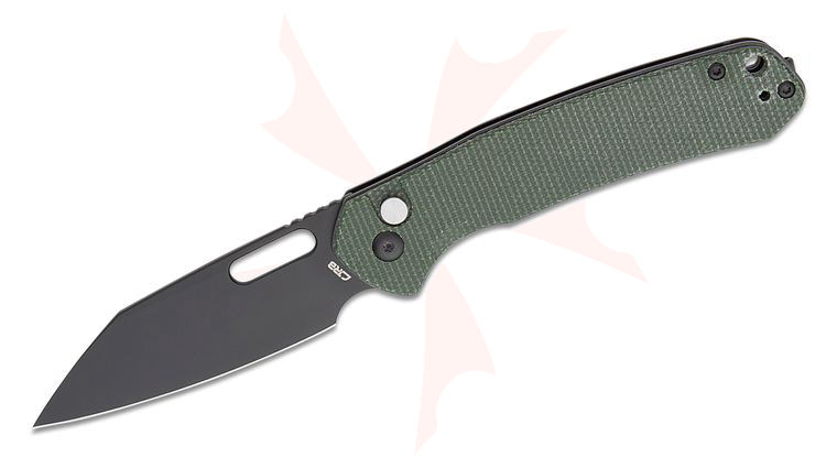 CJRB Cutlery Pyrite-Alt Folding Knife 3.11 inch AR-RPM9 Black Wharncliffe Blade, Green Canvas Micarta Handles