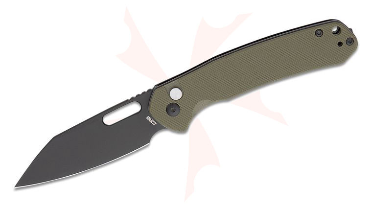 CJRB Cutlery Pyrite-Alt Folding Knife 3.11 inch AR-RPM9 Black Wharncliffe Blade, OD Green G10 Handles