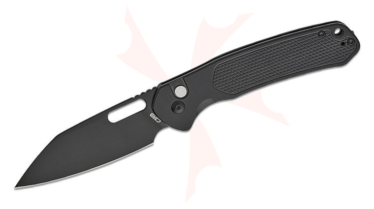 CJRB Cutlery Large Pyrite-Alt Folding Knife 3.7 inch AR-SFII Black PVD Wharncliffe Blade, Black Steel Handles