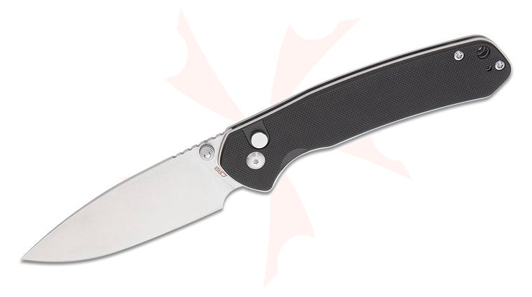 CJRB Cutlery Large Pyrite Folding Knife 3.7 inch AR-RPM9 Stonewashed Drop Point Blade, Black G10 Handles