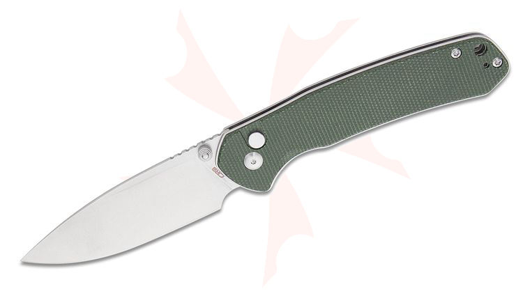 CJRB Cutlery Large Pyrite Folding Knife 3.7 inch AR-RPM9 Stonewashed Drop Point Blade, OD Green Canvas Micarta Handles