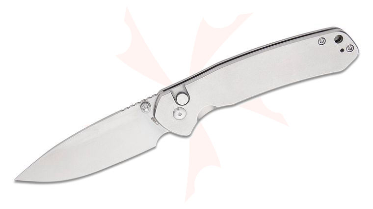 CJRB Cutlery Large Pyrite Folding Knife 3.7 inch AR-RPM9 Stonewashed Drop Point Blade, Stonewashed Steel Handles